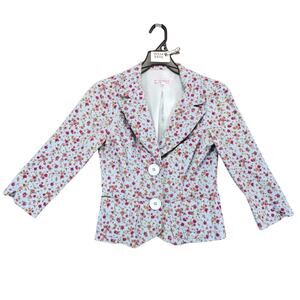 Vtg 90s Violet Blue Floral Corduroy Women's M Blazer Jacket Made USA Cottagecore